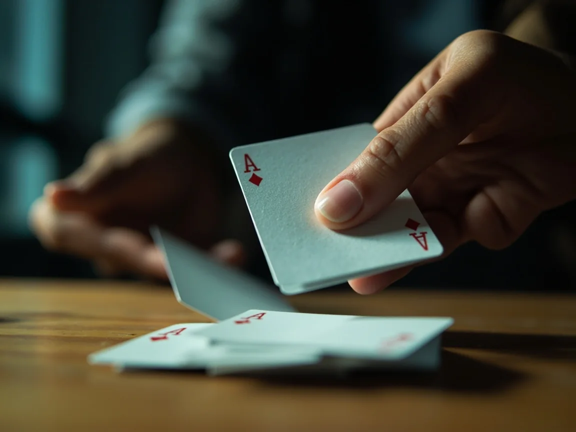 Fingers choosing which facedown card to discard
