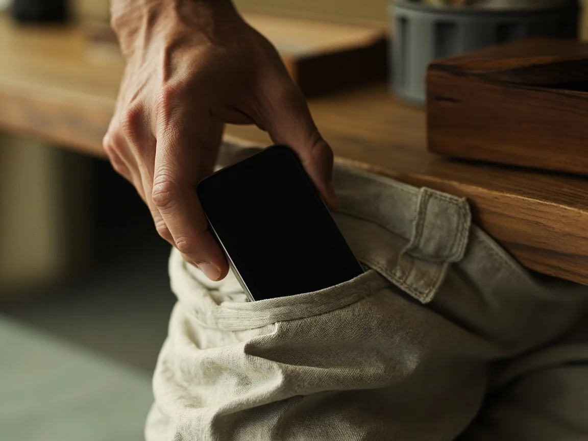 Cards moving from a pocket toward a teak table